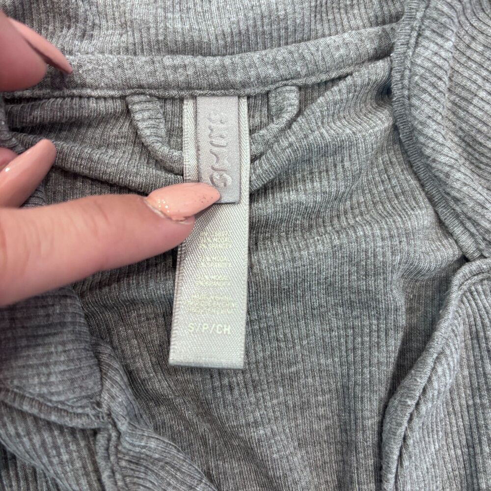 Skims Heather Gray Ribbed Modal Blend Long Sleeve Soft Lounge Sleep Top Size S - Picture 3 of 7